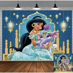 Disney Jasmine Birthday Backdrop Banner Princess Aladdin Party Photo Booth 7x5ft